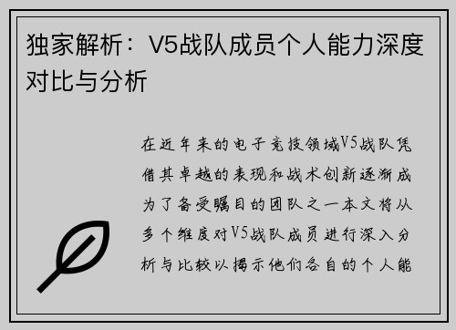 独家解析：V5战队成员个人能力深度对比与分析